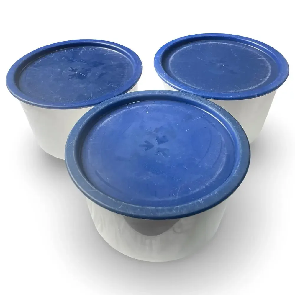 Tupperware One Touch Canister C Set of 3 2709A White Blue Lid 2419A Stackable